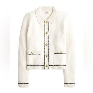 J. Crew Factory Ivory Bouclé Lady Cardigan with Gold Buttons (Size Small)